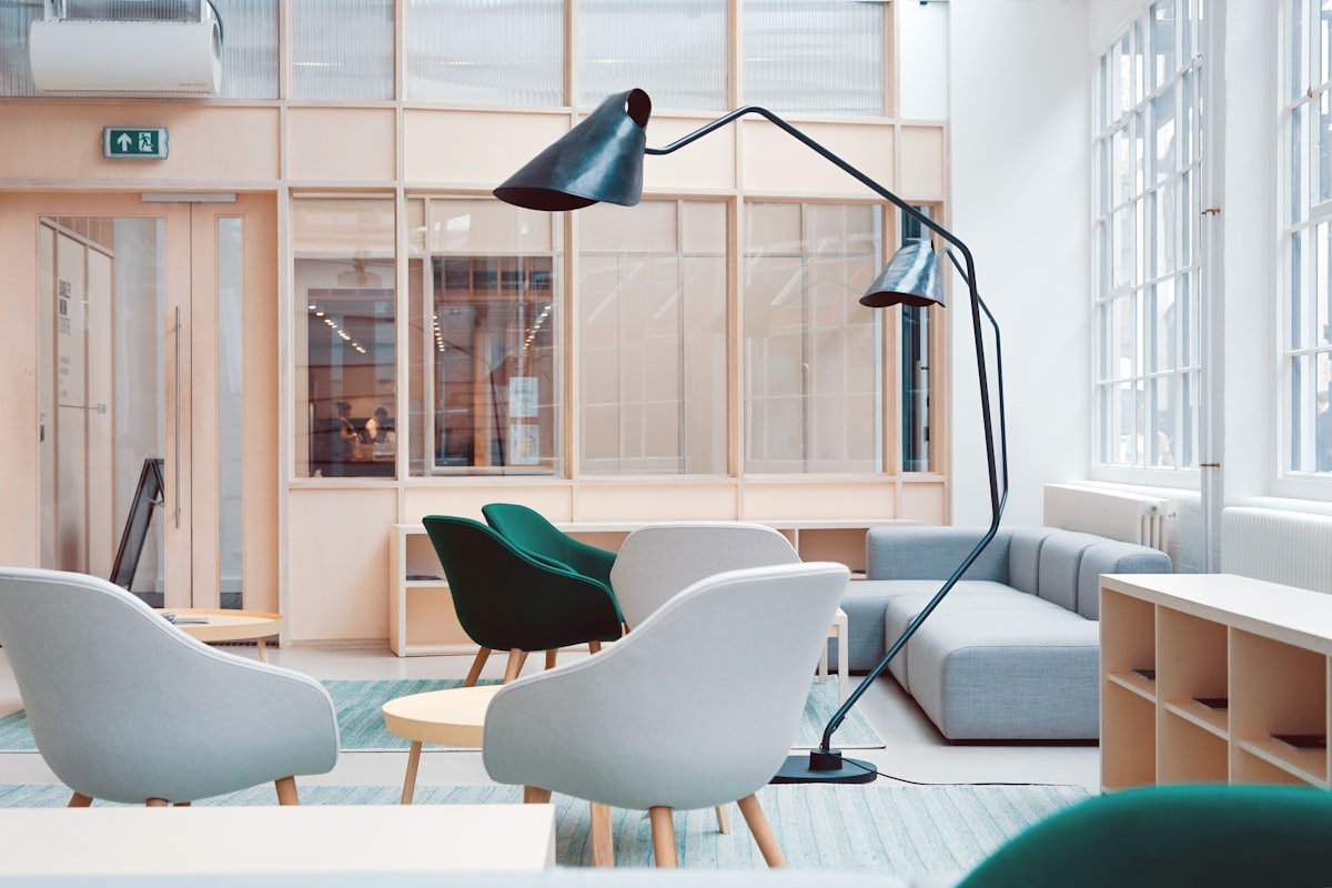 A quiet workspace with soft seating